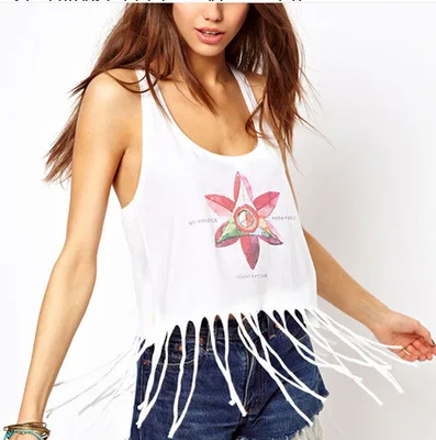 Потрясающие модные Летний стиль Для женщин жилет майка с кисточками одежда