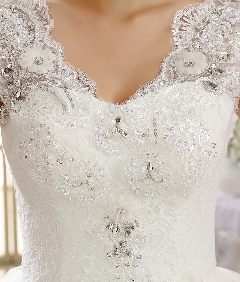 Robe de Mariage Sexy v-образным вырезом с открытой спиной Кружева Бисер Кристалл груши
