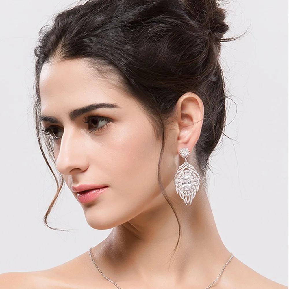 Luoteemi роскошный Винтаж Длинные Большой Циркон висячие серьги золото-Цвет