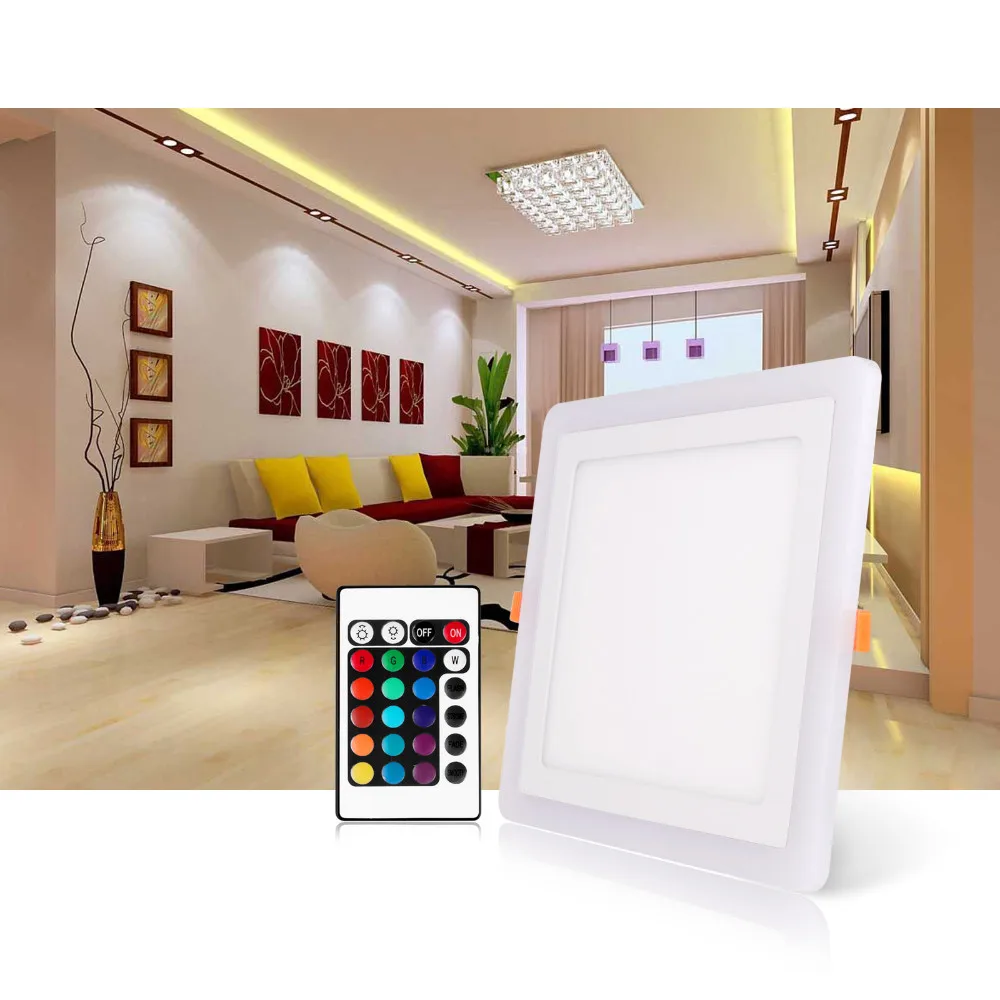 

New arrived 6W 9W 16W 24W Square RGB LED Panel Light With Remote Control Downlight Led ceiling down AC85-265V + Driver