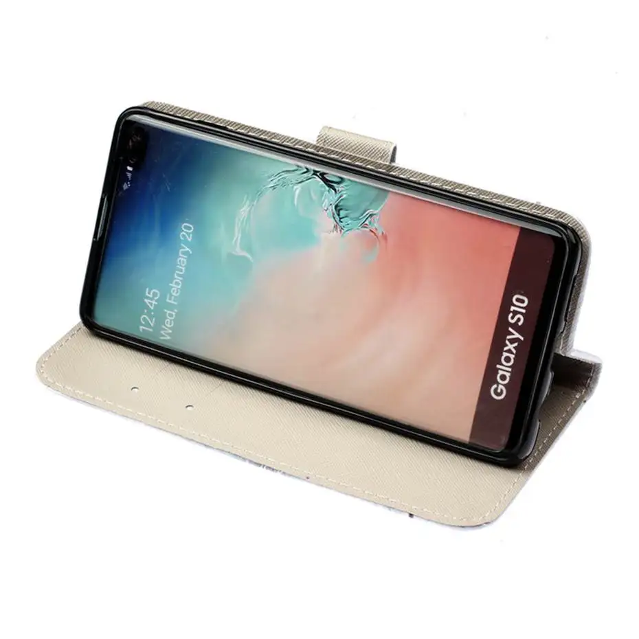 Из искусственной кожи чехол-портмоне с откидной крышкой чехол для samsung Galaxy S8 S9 S10 S10e J4 J6 плюс A30 A50 A7 книга Стиль красиво раскрашенные Чехлы для телефона чехол s
