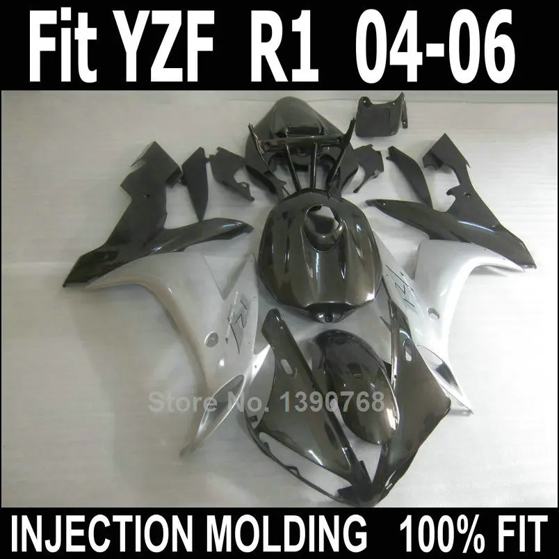 

Injection molding fairings for Yamaha YZF R1 04 05 06 silver black motorcycle fairing kit YZFR1 2004 2005 2006 LV38