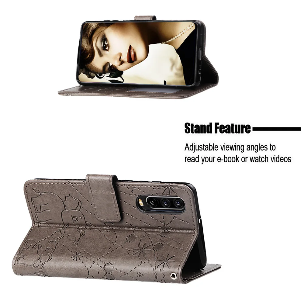 Флип-кейс из искусственной кожи с магнитным тиснением слона для Huawei P8 P9 P10 P20 P30 Lite