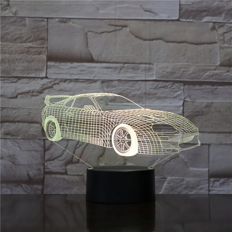 Гоночный спортивный автомобиль 3D лампа ночник RGB светодиодный многоцветный Праздничный Рождественский подарок для детей сенсорный датчик USB Батарея