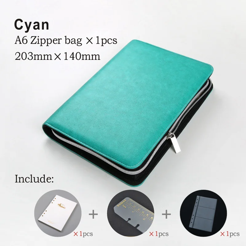 Cyan A6 бизнес-блокнот сумка на молнии книга из искусственной кожи блокнот-органайзер планировщик 90 листов наполнитель бумага канцелярские товары логотип на заказ - Цвет: Cyan