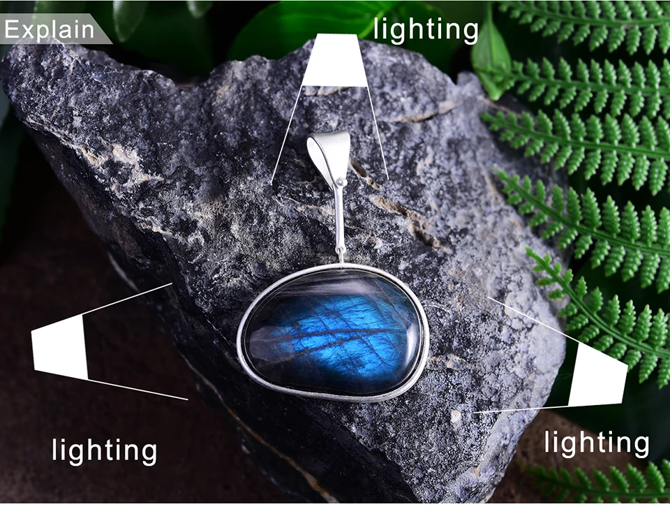 Lotus Fun реальные стерлингового серебра 925 натуральный Лабрадорит ручной работы Fine Jewelry озеро слезы кулон без Цепочки и ожерелья Для женщин