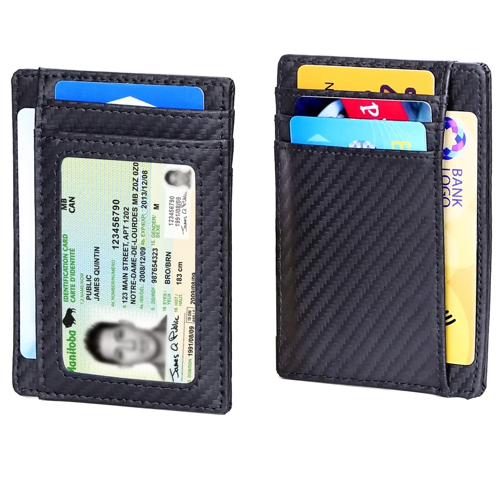 Углеродного волокна тонкий бумажник RFID передний карман кошелек минимализма Secure