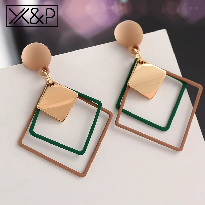 X& P летний корейский, геометрической формы Винтаж серьги для Для женщин моде акриловые золотые простые висячие серьги-подвески в форме ювелирные изделия - Окраска металла: Green 10