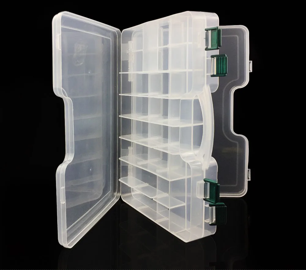 29.5*19*6cm Big Clear Plastic Fishing Tackle Boxes Double Sided 14 Slots Case Bait Tool Universal Fishing Lure Box Accessories