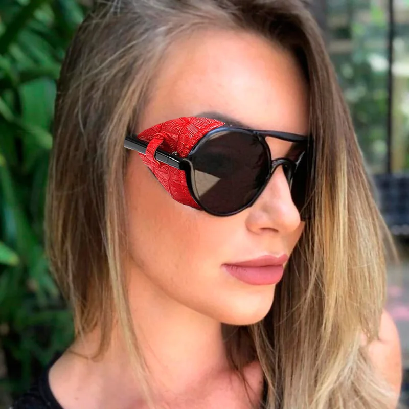 RFOLVE Round Punk Sunglasses Women Men Luxury Brand Vintage Sun Glasses Leather Decoration Frame UV Goggles Ladies Shades RF3 | Аксессуары