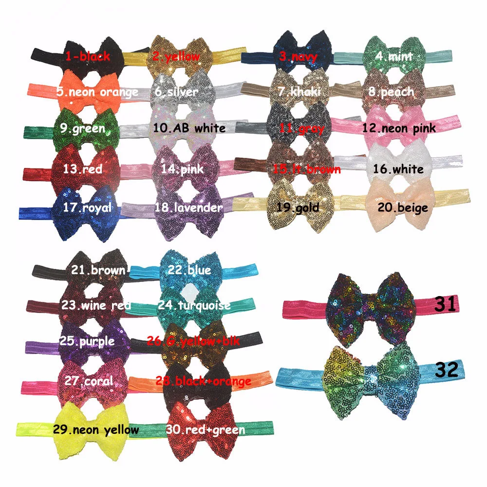 

10pcs/lot ,8.5cm sequin bows hair bows with 5/8'' Fold over elastic hairband for girls headbands hair accessories
