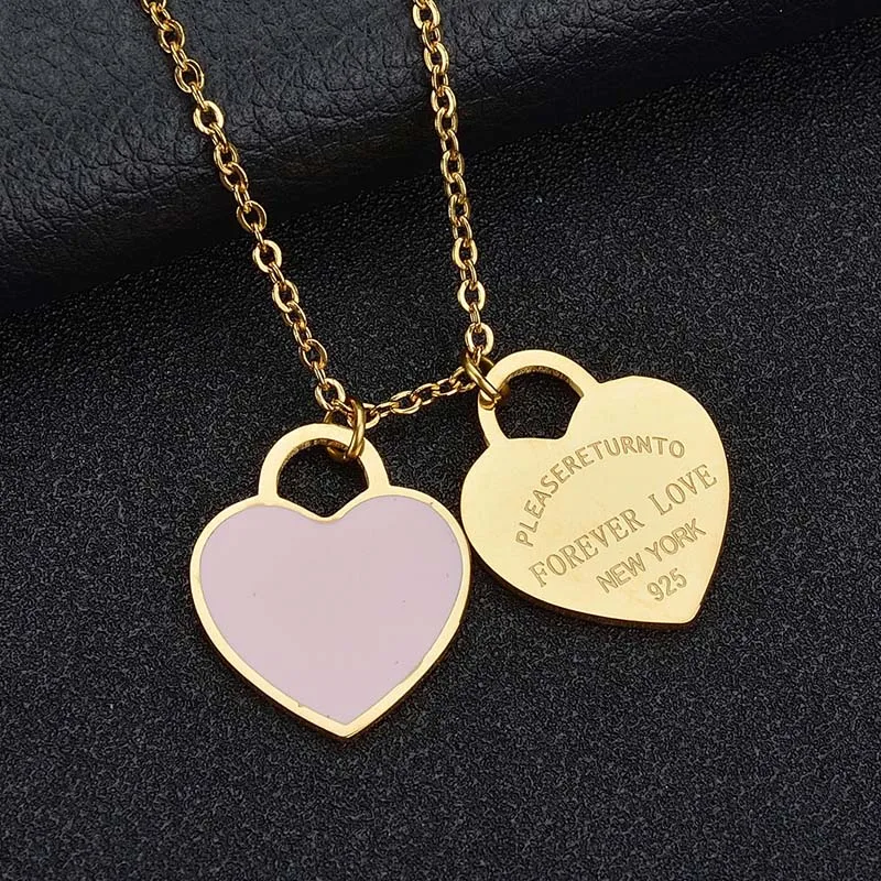 

Trendy Heart Necklace&Pendant Enamel Stainless Steel Brand Tiff Design Chain Necklace Gold Color Charm Women New York Jewelry