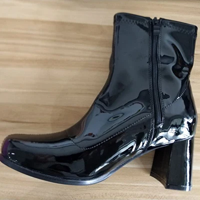 Black 7cm Heel Ботинки; женская обувь; Модные ботильоны на высоком каблуке; женская обувь из лакированной кожи на квадратном каблуке; цвет белый, зеленый; прозрачная обувь на молнии с квадратным носком - Цвет: Black 7cm Heel