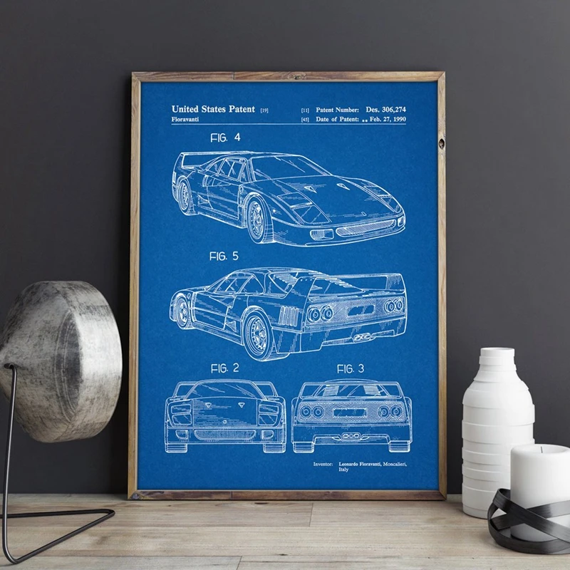 Автомобильный постер Ferrari F40 с патентованными принтами настенный для декора