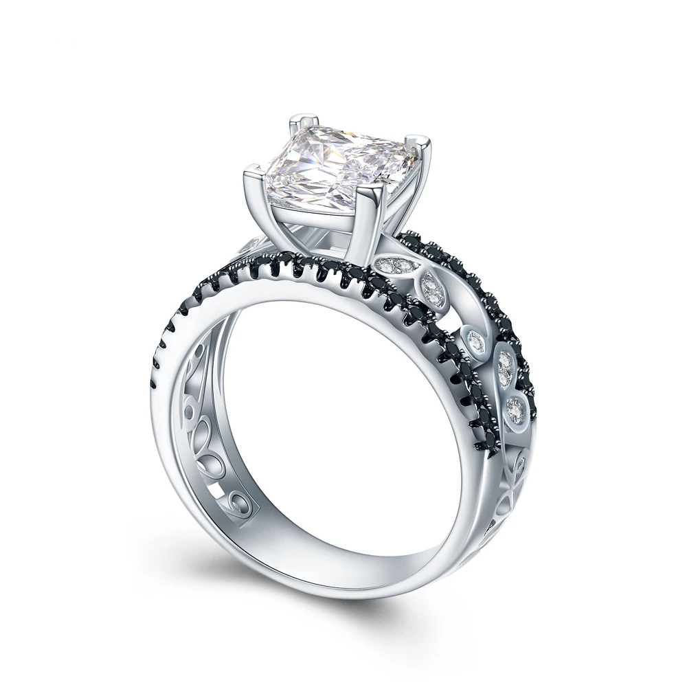UFOORO sterling silver wedding ring Finger Beautiful Jewelry Romantic BLACK zircon Ring For girl gift C020 | Украшения и