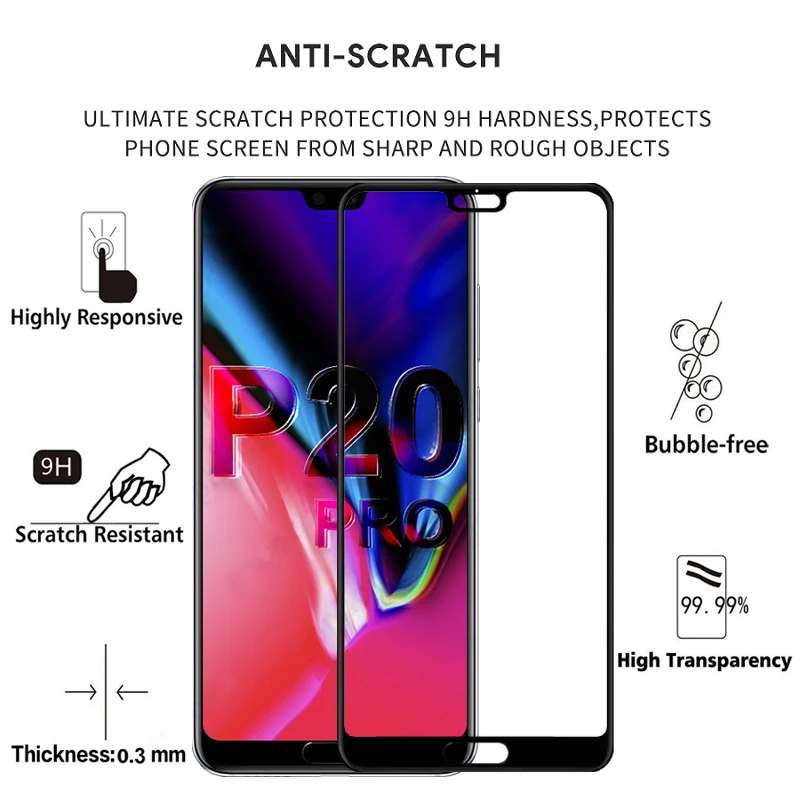 Закаленное стекло с полным покрытием экрана для Huawei P20 Pro 6 10 Дюйма 9H Защитное p20 CLT