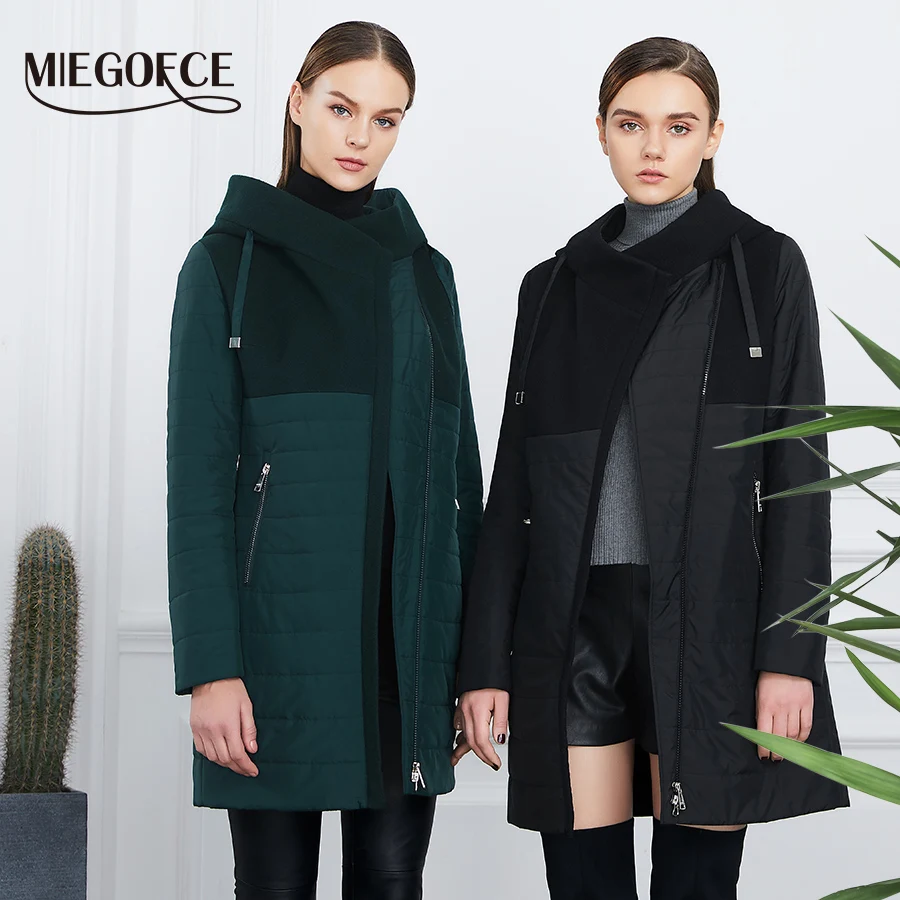 MIEGOFCE 2018 Весеннее женское пальто с кривой молнией сделано двумя материалами