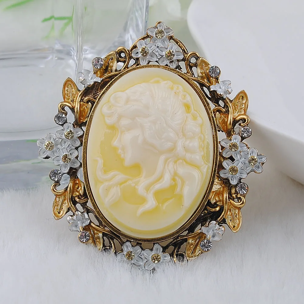 Брошь в форме головы красоты желтая брошь классическом ретро стиле Аксессуары