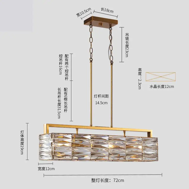 Светодиодный прямоугольник для клубного бара Золотая люстра Хрустальная