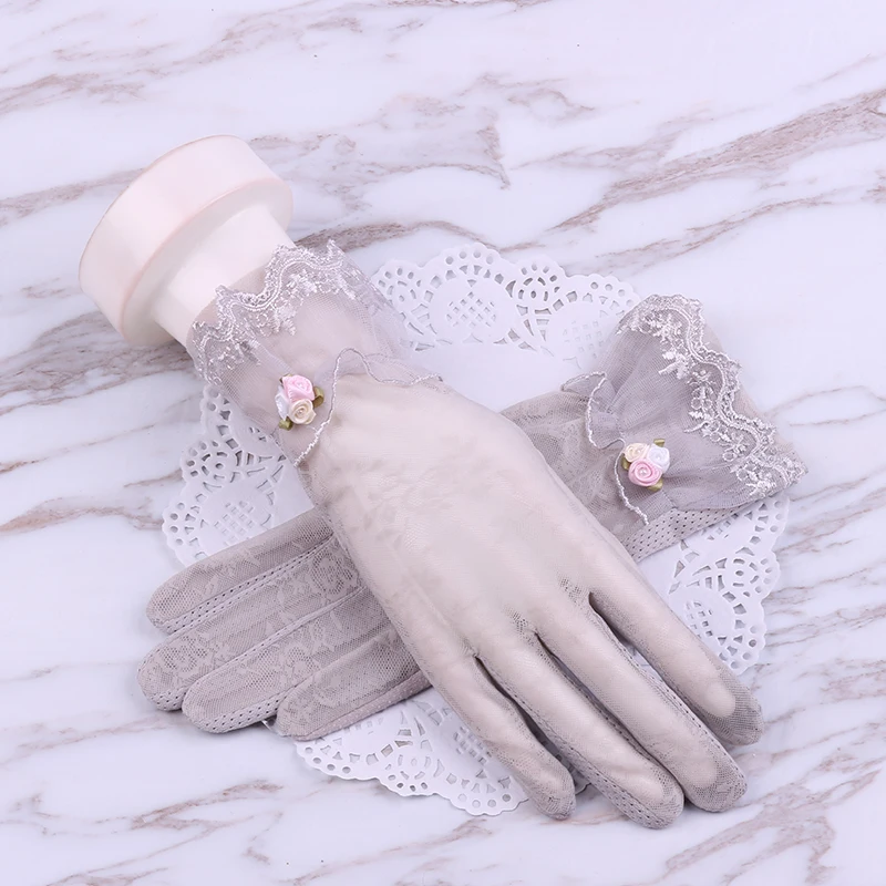 Женские кружевные перчатки с рисунком оленя ультра тонкие длинные розовые