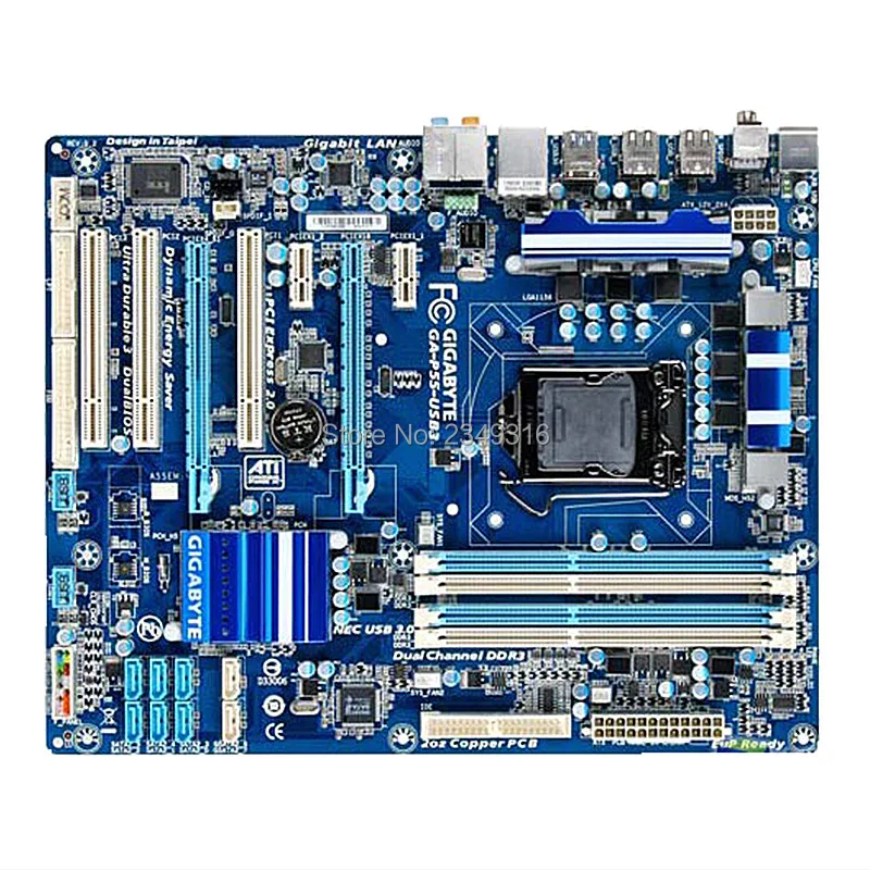 Для Gigabyte GA-P55-USB3 оригинальная б/у рабочего стола материнской платы P55-USB3 P55 LGA 1156 i5 i7 DDR3 16G SATA2 блок питания ATX