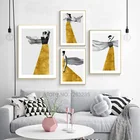 Абстрактная Золотая девушка в скандинавском стиле холст искусство для гостиной Современное украшение для дома