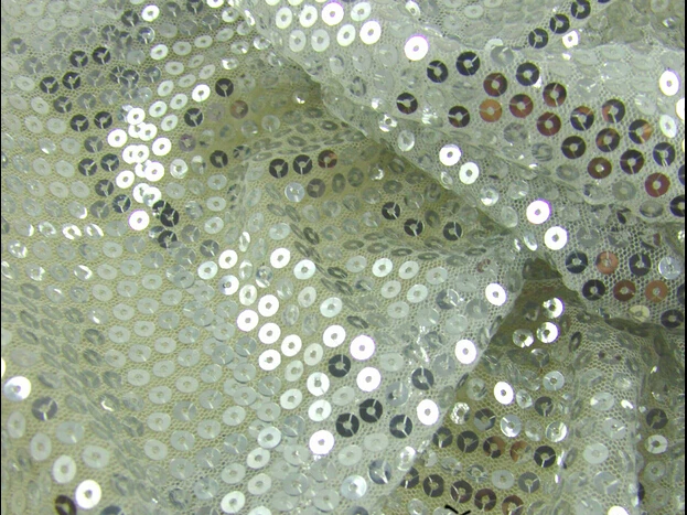 

1 meter 135cm 53.14" width silver ivory sequined mesh fabric dance dress cothing materials MM275