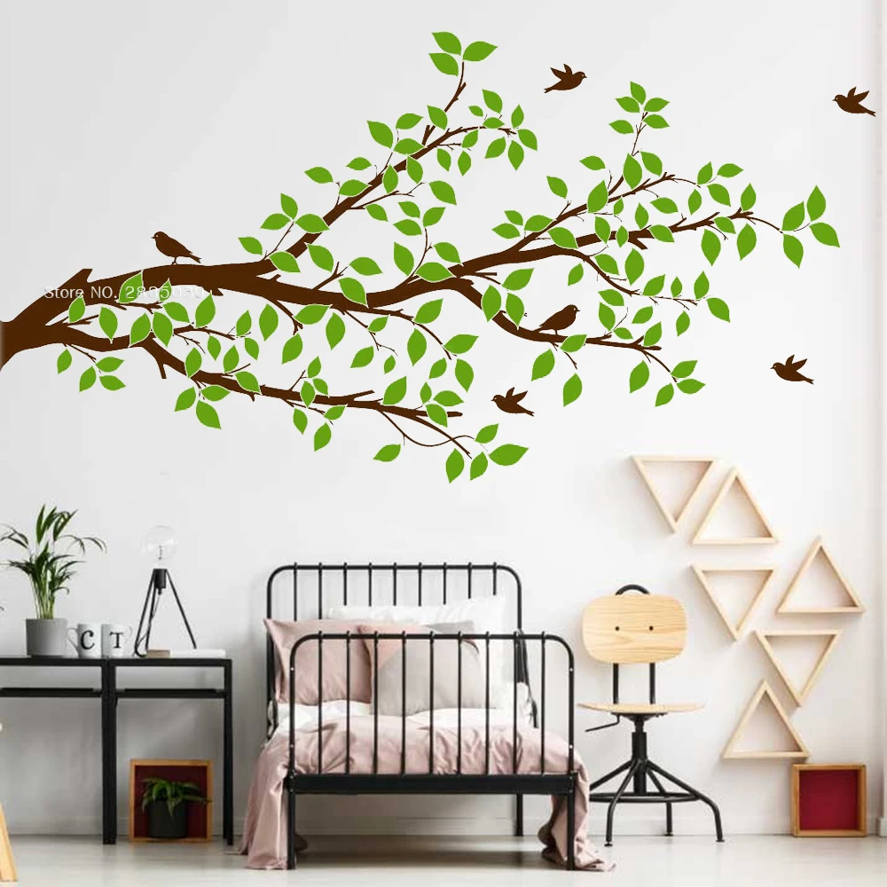 DIY самоклеящиеся дерево наклейки на стене для Гостиная ветки листья птицы Декоративная Виниловая наклейка ребенок Декорации для детских садов LC1327