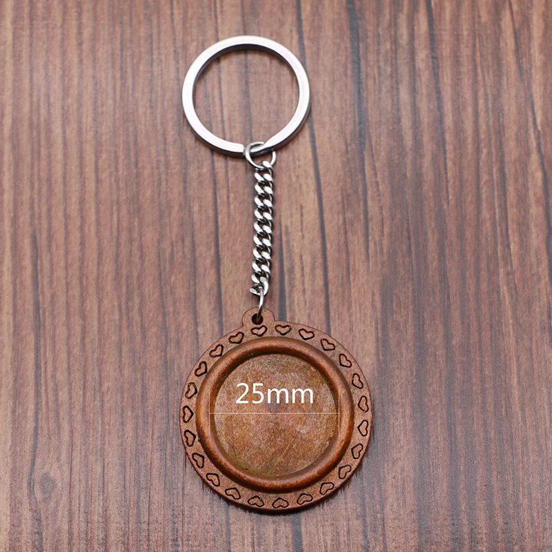 25mm-E 3 шт/лот 25 30 мм Дерево кабошон нержавеющая сталь брелок базовые настройки Diy пустые коричневые камеи лотки для брелока ювелирных изделий - Цвет: 25mm-E