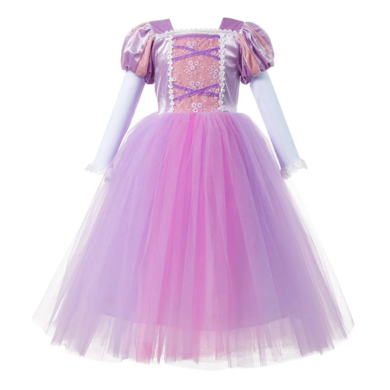 Dress Only От 4 до 12 лет Фланелевое платье Рапунцель для девочек; Детский костюм принцессы для костюмированной вечеринки; платье с вышивкой; детское нарядное платье для карнавала, дня рождения - Цвет: Dress Only