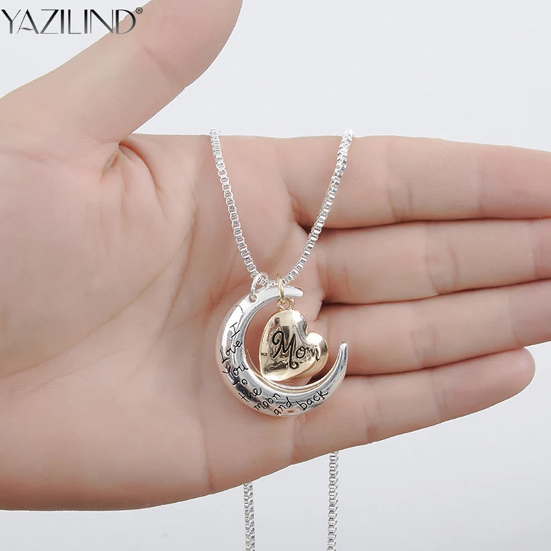 YAZILIND серебряное ожерелье с надписью I Love You To The Moon And Back колье подвеской Heart для