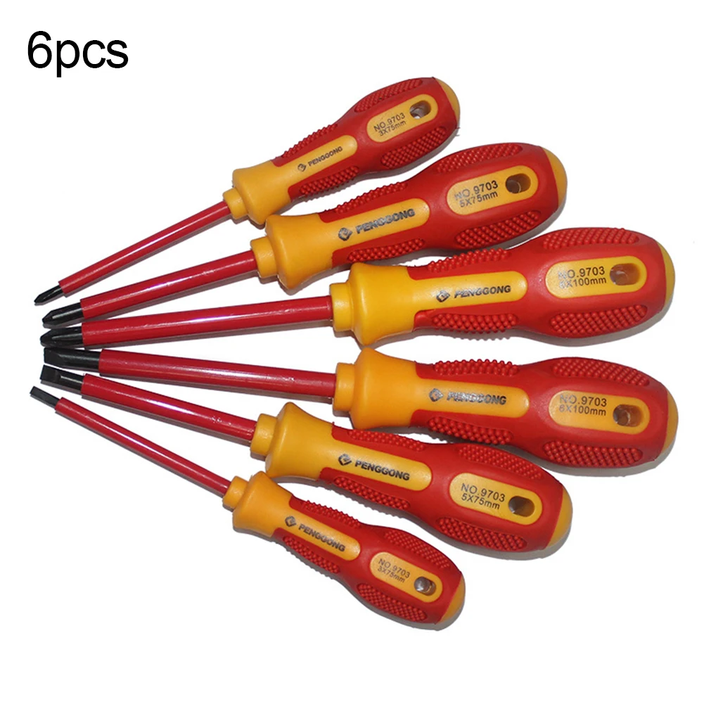6 Pcs 6/7/8 шт. высокое Напряжение 1000 В отвертка набор шлицованной, поперечной утепленная электрик отвертка набор ручных инструментов набор - Цвет: 6 Pcs