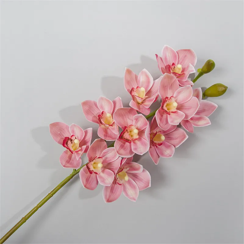 pink Настоящее прикосновение 3D печать cymbidium 10 головок искусственный цветок латекс на ощупь 5 цветов имитация цветок свадебное украшение для дома - Цвет: pink