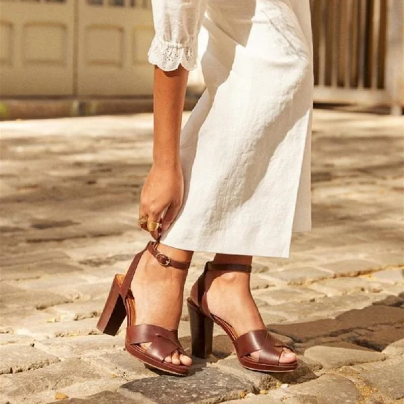 High heels women sandals summer open toe cross strappy sexy ladies shoes gladiator ankle strap block heel roman big size | Обувь