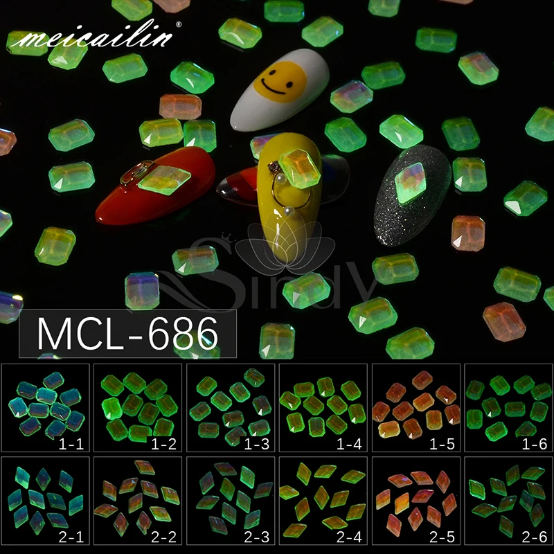 60 шт смешение цвета Стразы для ногтей 3D квадратные бриллианты камни светящиеся