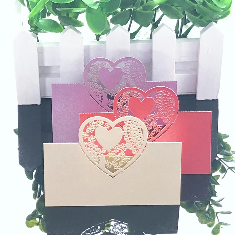 

10Colors 50pcs Table Cards Love Heart Laser Cut Paper Vine Seat Cards For Wedding Party Favors Decoration Name Place Cards