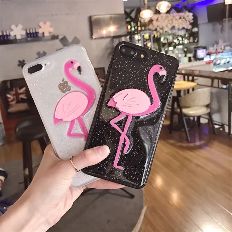 Для Samsung Galaxy J4 J6 Plus J5 J7 2017 Prime чехол fundas Модный милый Блестящий 3D Фламинго мягкий