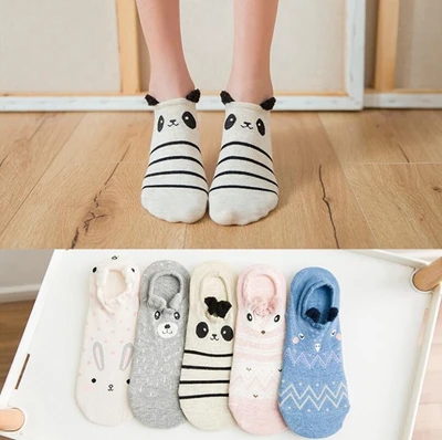15 5pairs Women Cute Socks Harajuku Cartoon Cat Pattern Casual Cotton Happy Funny Female Ankle Socks Thin Summer Low Cut Style - Цвет: 15