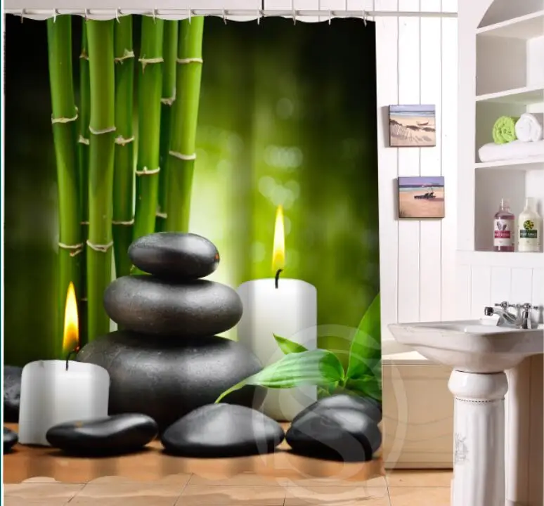 Горячие продажи Специальный Водонепроницаемый Ванна Занавес Zen stone