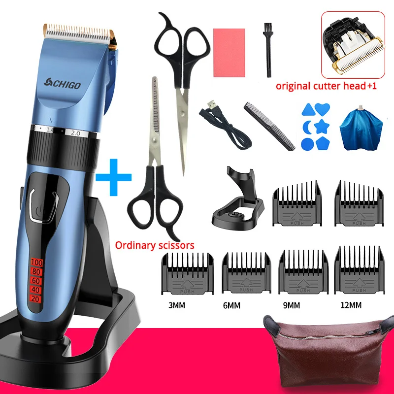 Waterproof Digital Display Children's Hair Clipper Ultra-quiet Rechargeable Trimmer For Hair Cutting Hair Clipper For Children - Цвет: C blue