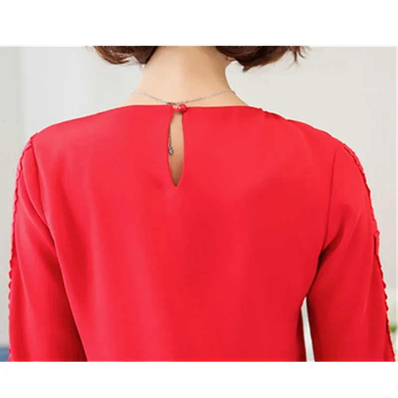 2018 Весна и лето женская шифоновая кружевная сшивка джемпер Топы плюс размер с