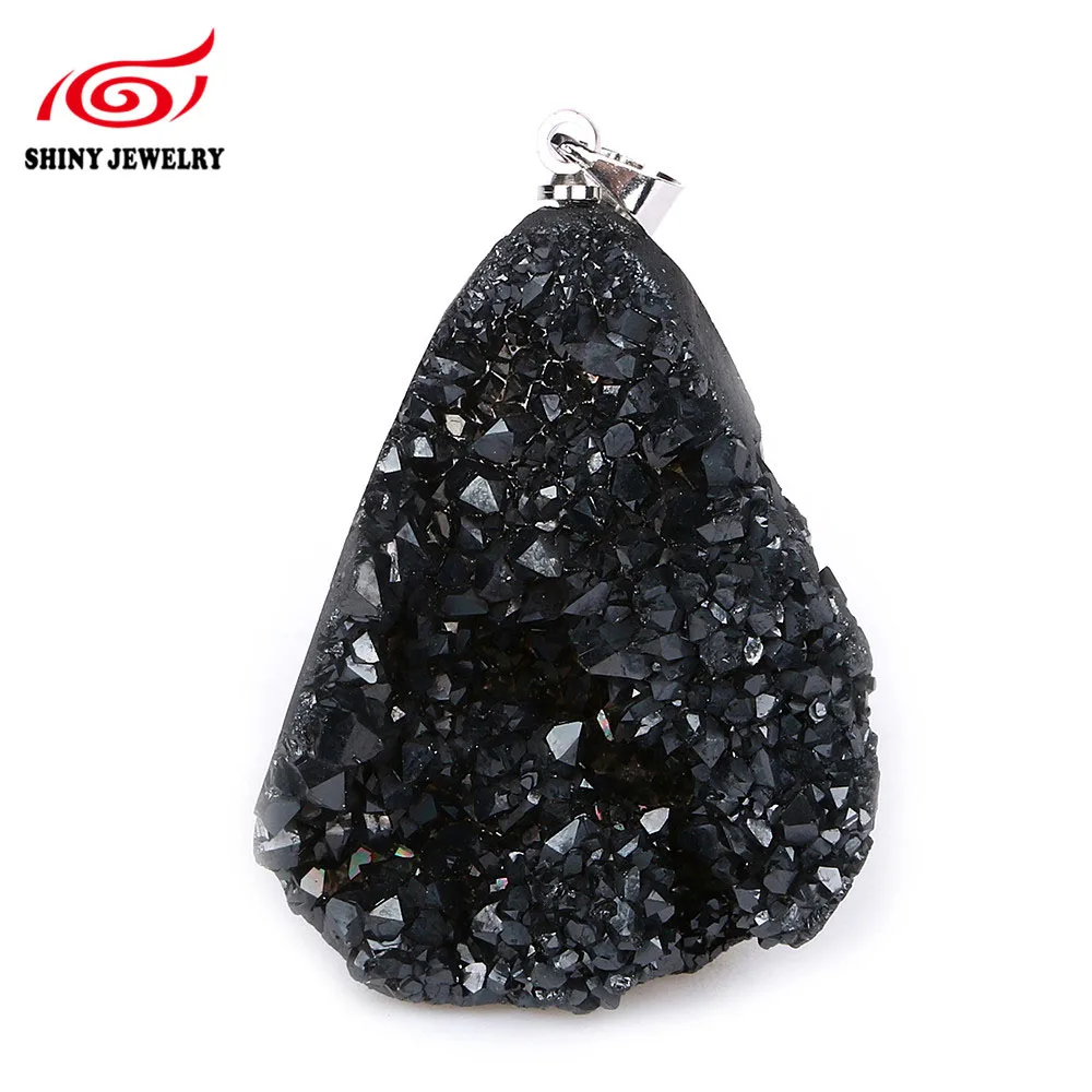 black ShinyGem несимметричная Подвеска из натурального хрусталя, Модный Хрустальный Кулон Druzy, ручная работа, драгоценные камни, подвески из натурального камня для изготовления ювелирных изделий - Окраска металла: black