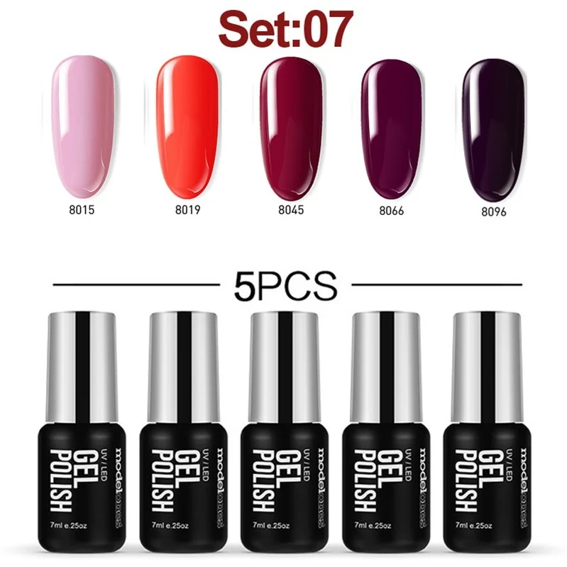 Modelones 5 шт./лот красный цвет светодиодный Гель-лак для ногтей Гибридный набор
