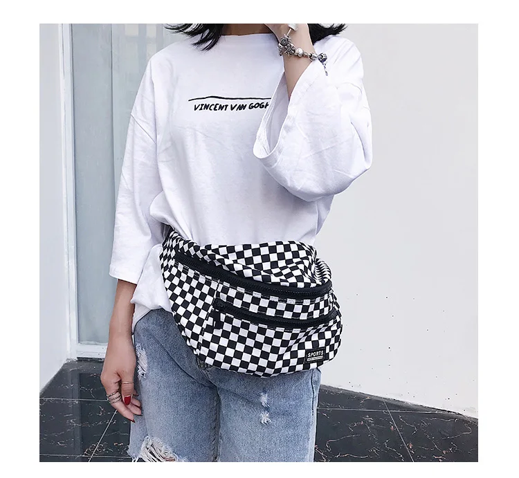 Black Fanny Pack Женская поясная сумка высокой емкости, черно-белая клетчатая нагрудная сумка, модная Роскошная брендовая поясная сумка, Женская поясная сумка с бананом - Цвет: Black Fanny Pack