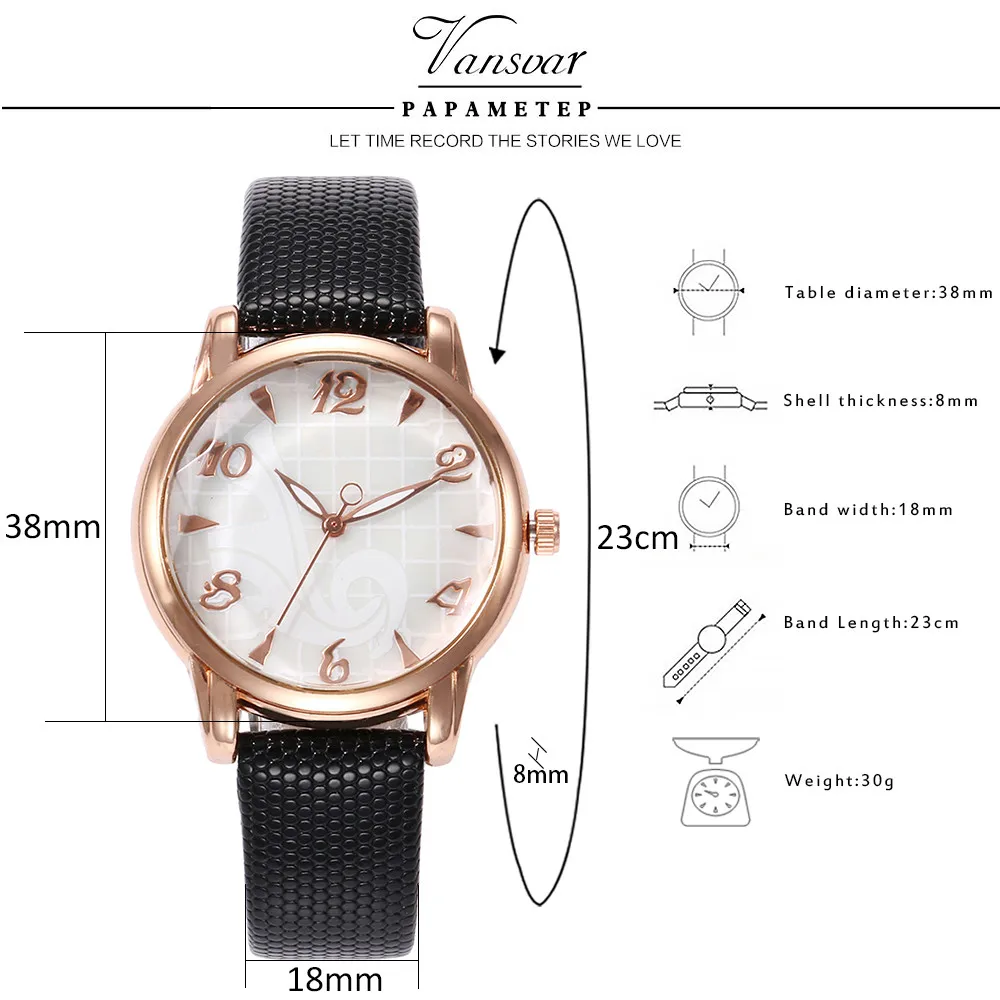 Vansvar красивые модные простые женские часы с кожаным ремешком для подарка платья