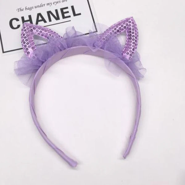 Purple Новые детские аксессуары для волос милые ободки с кошачьими ушками повязка кроличьи уши розовый принцесса кружева Стразы повязка для волос девушка Головной убор - Цвет: Purple