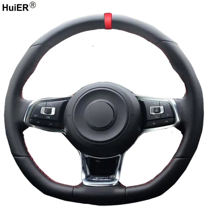HuiER ручной швейный чехол рулевого колеса автомобиля Красный Маркер для Volkswagen Golf 7