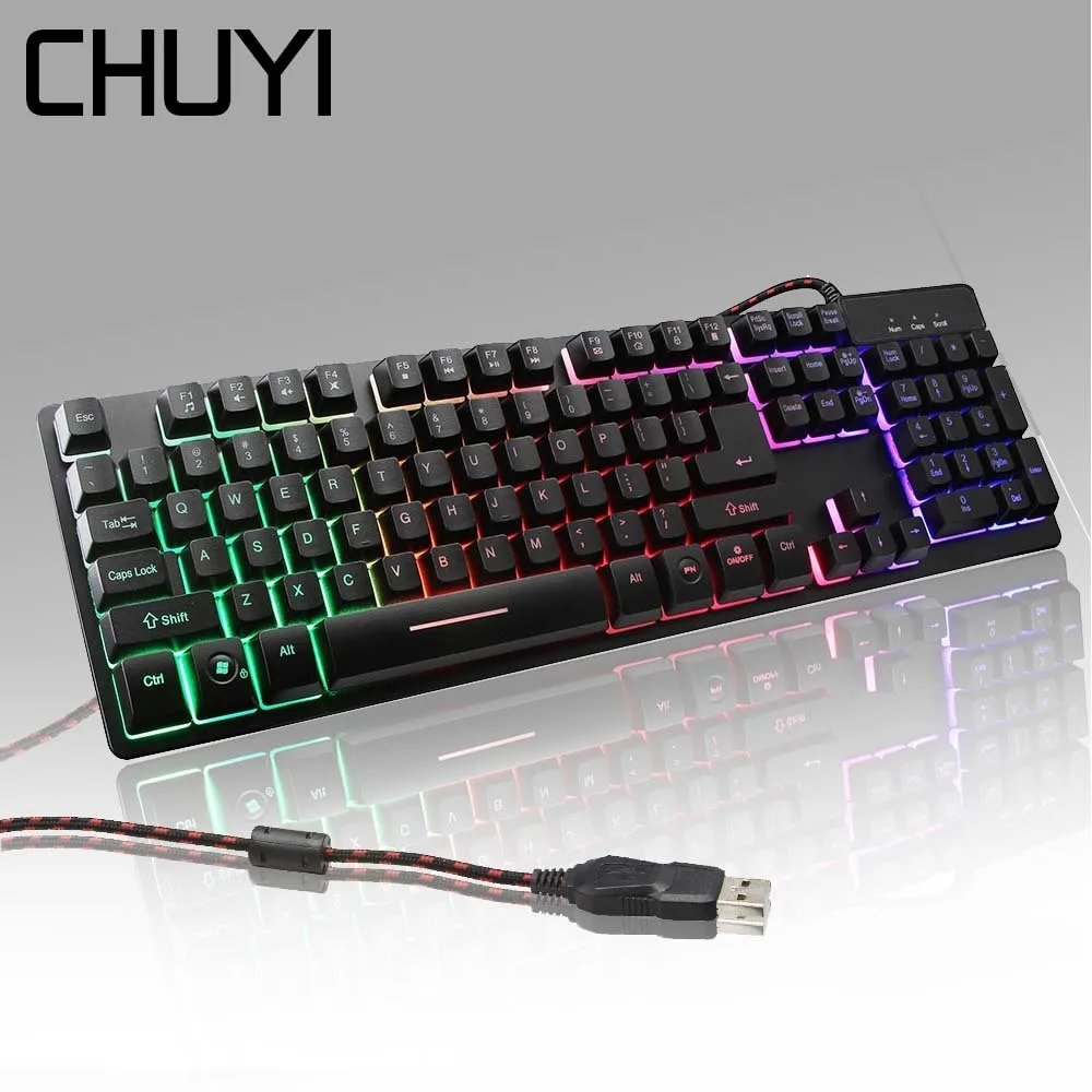 CHUYI игровая Механическая Подсветка сенсорная клавиатура USB Wired104 клавиши реальный RGB светодиодный антипривидный металлический геймер клавиатура для overwatch