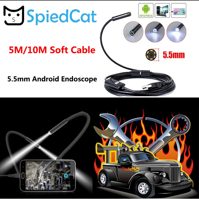 5.5MM Lens 5M/10M Cable Android Endoscope Camera Waterproof Soft Borescopes For Phone Endoscopy Mini | Безопасность и защита