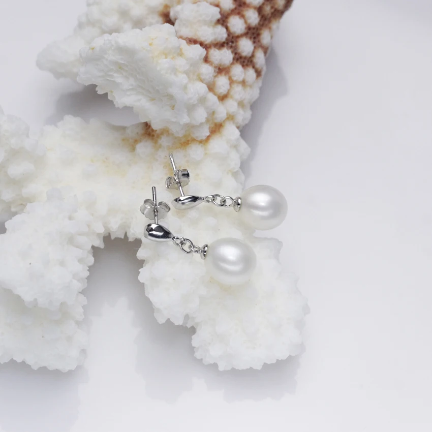 Серьги натуральный жемчуг культивированный пресноводный с 925 серьги Женщины